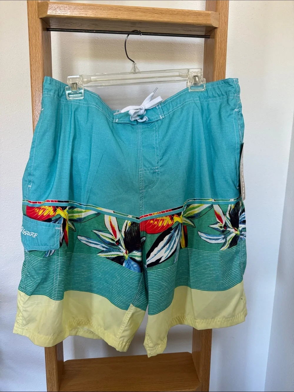 🆕 RS Surf Men's Teal & Yellow Floral Swim Trunks - Picture 1 of 12